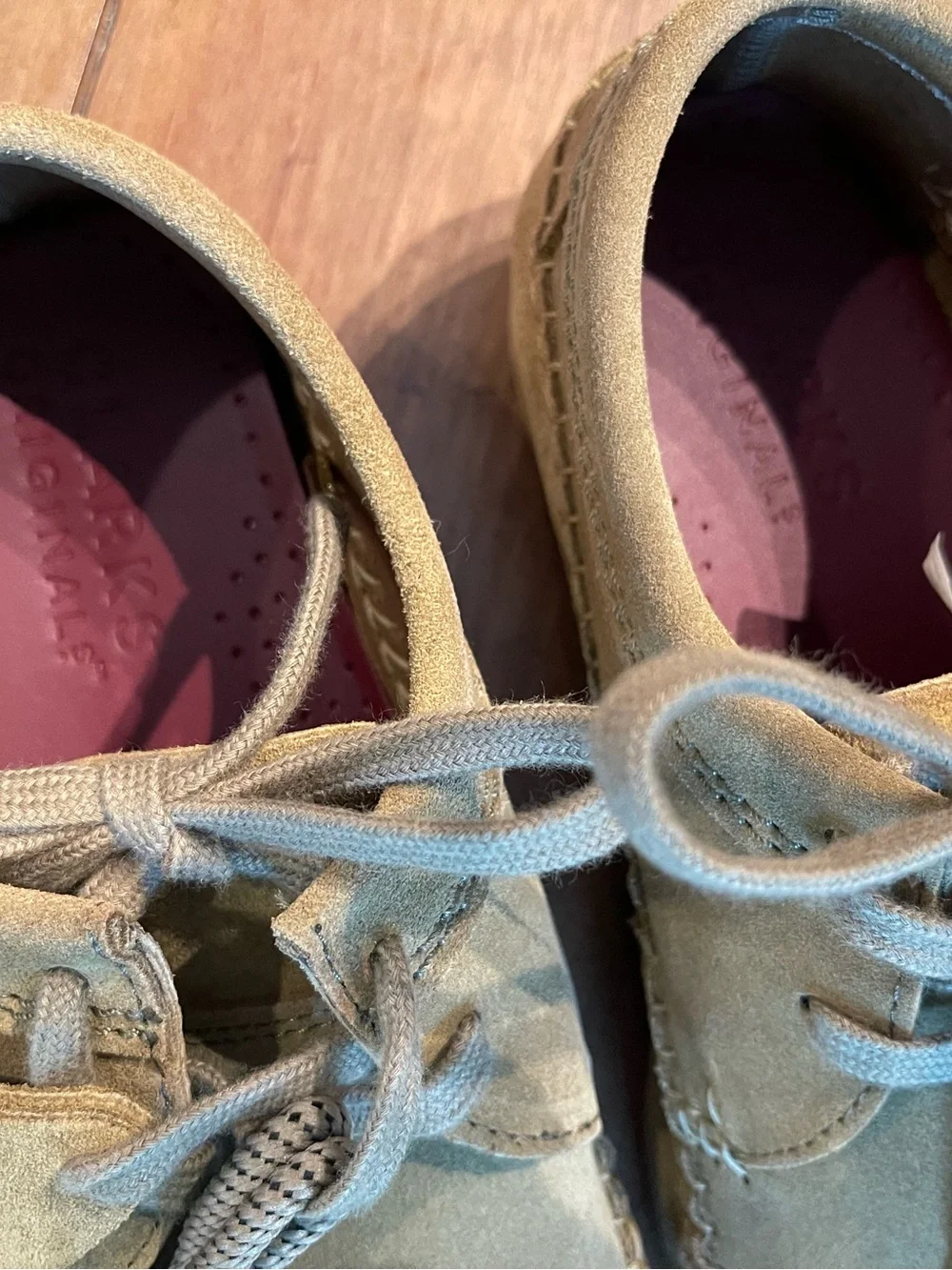 Clarks Suede Lace-Up Moccasin in Light Khaki
